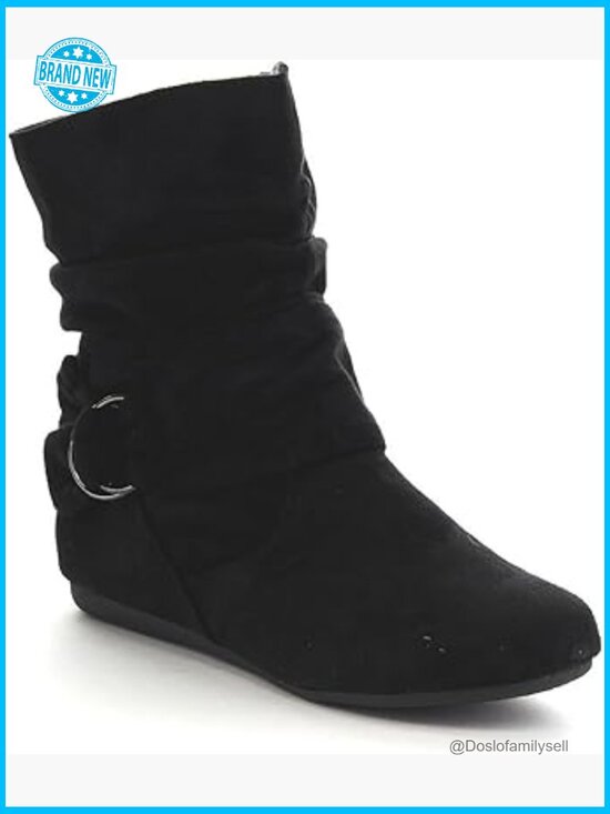 Women Mid Calf Slouch Boots with Side Zip Platform Heel Suede Winter Boots
